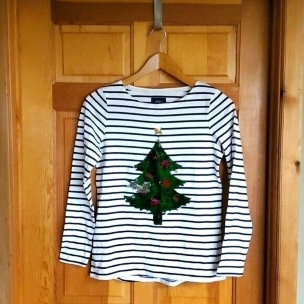 Joules Harbour Luxe Embellished Sz. 6 Striped Holiday Christmas Tree LS Top